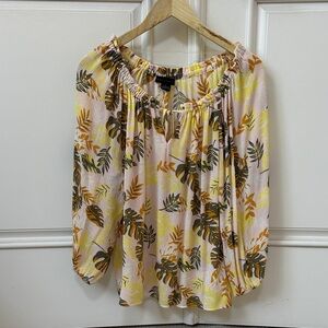 Sanctuary Yellow and Cream Ruched Cuffed Sleeve Blouse